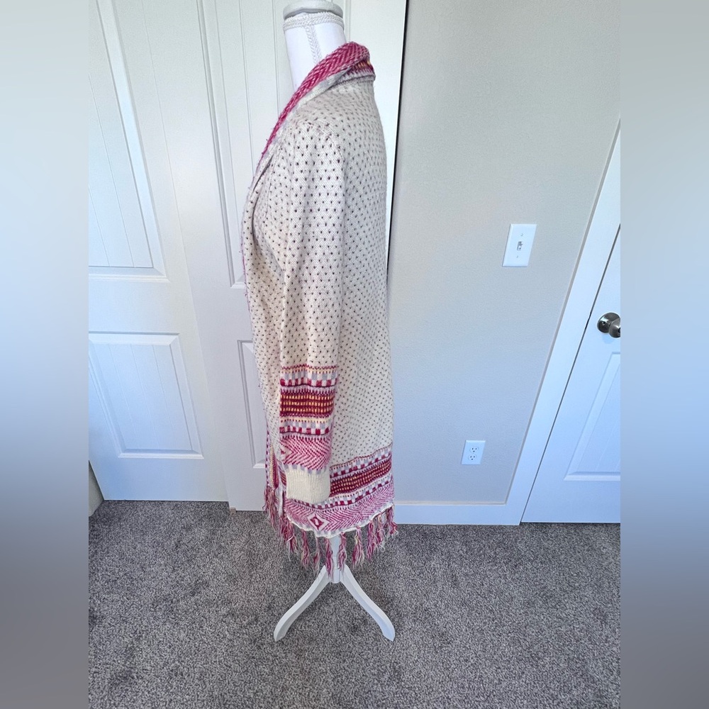 Boho Long Open Cardigan Sweater Maxi Knit Sweaters Aztec Tribal Tassel Sz Medium - Picture 3 of 10